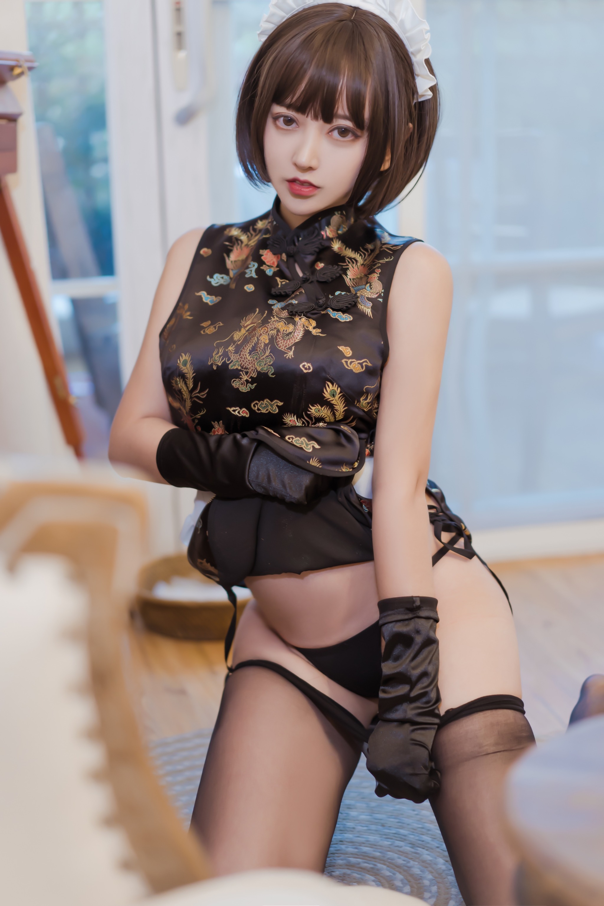 图片[1]-过期米线线喵 – NO.089 黑色旗袍 [43P]-XikXak